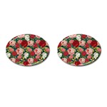 Roses Repeat Floral Bouquet Cufflinks (Oval) Front(Pair)