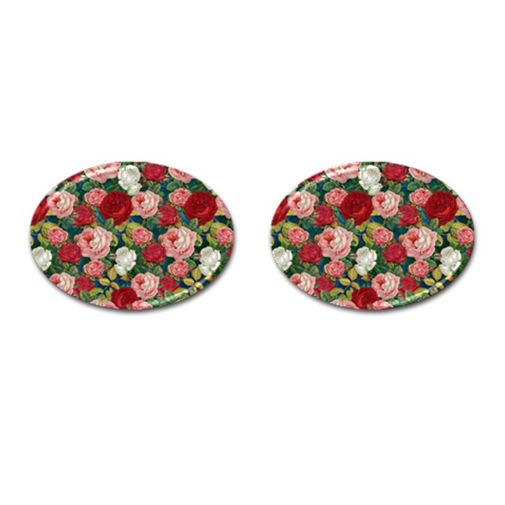 Roses Repeat Floral Bouquet Cufflinks (Oval)