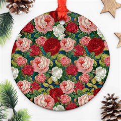 Roses Repeat Floral Bouquet Round Ornament (two Sides) by Nexatart