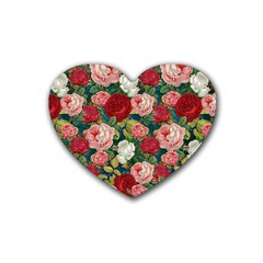 Roses Repeat Floral Bouquet Rubber Coaster (heart) 