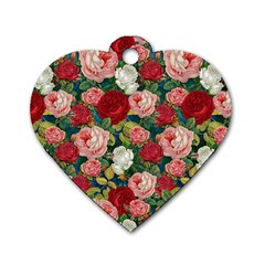 Roses Repeat Floral Bouquet Dog Tag Heart (one Side) by Nexatart