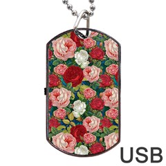 Roses Repeat Floral Bouquet Dog Tag Usb Flash (one Side) by Nexatart