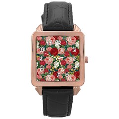 Roses Repeat Floral Bouquet Rose Gold Leather Watch  by Nexatart