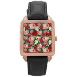 Roses Repeat Floral Bouquet Rose Gold Leather Watch  Front