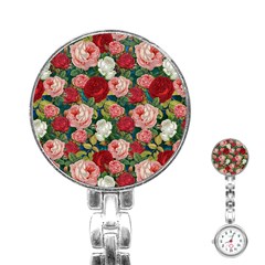 Roses Repeat Floral Bouquet Stainless Steel Nurses Watch by Nexatart