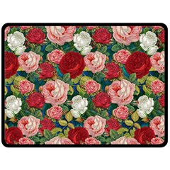 Roses Repeat Floral Bouquet Double Sided Fleece Blanket (large) 