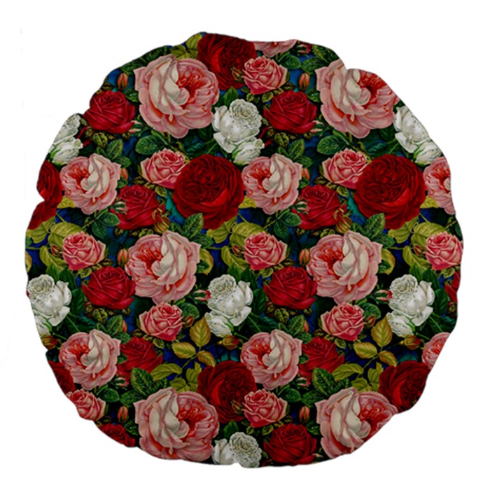 Roses Repeat Floral Bouquet Large 18  Premium Flano Round Cushions