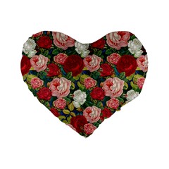 Roses Repeat Floral Bouquet Standard 16  Premium Flano Heart Shape Cushions