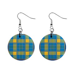 Plaid Tartan Scottish Blue Yellow Mini Button Earrings