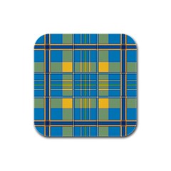 Plaid Tartan Scottish Blue Yellow Rubber Square Coaster (4 Pack)  by Nexatart