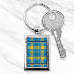 Plaid Tartan Scottish Blue Yellow Key Chain (rectangle) by Nexatart