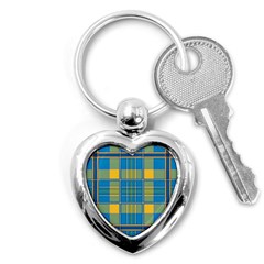 Plaid Tartan Scottish Blue Yellow Key Chain (heart)