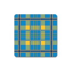 Plaid Tartan Scottish Blue Yellow Square Magnet by Nexatart