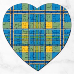 Plaid Tartan Scottish Blue Yellow Jigsaw Puzzle (heart)