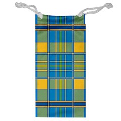 Plaid Tartan Scottish Blue Yellow Jewelry Bag by Nexatart