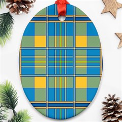 Plaid Tartan Scottish Blue Yellow Oval Ornament (two Sides)