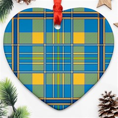 Plaid Tartan Scottish Blue Yellow Heart Ornament (two Sides)