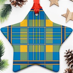 Plaid Tartan Scottish Blue Yellow Star Ornament (two Sides)