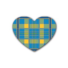 Plaid Tartan Scottish Blue Yellow Heart Coaster (4 Pack) 