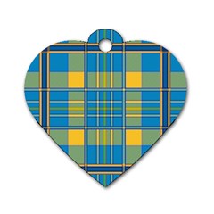 Plaid Tartan Scottish Blue Yellow Dog Tag Heart (one Side)