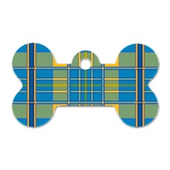 Plaid Tartan Scottish Blue Yellow Dog Tag Bone (one Side) by Nexatart