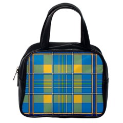 Plaid Tartan Scottish Blue Yellow Classic Handbag (one Side) by Nexatart