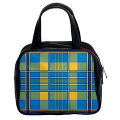 Plaid Tartan Scottish Blue Yellow Classic Handbag (two Sides) by Nexatart