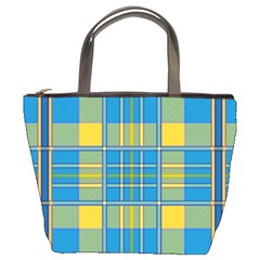 Plaid Tartan Scottish Blue Yellow Bucket Bag by Nexatart