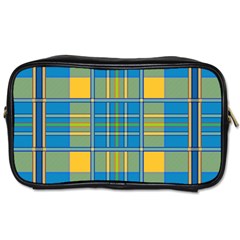 Plaid Tartan Scottish Blue Yellow Toiletries Bag (one Side) by Nexatart