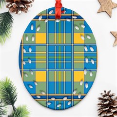 Plaid Tartan Scottish Blue Yellow Ornament (oval Filigree)