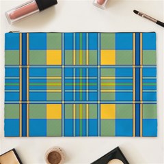 Plaid Tartan Scottish Blue Yellow Cosmetic Bag (xxl)