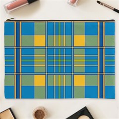 Plaid Tartan Scottish Blue Yellow Cosmetic Bag (xxxl) by Nexatart