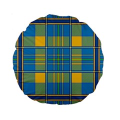 Plaid Tartan Scottish Blue Yellow Standard 15  Premium Round Cushions by Nexatart