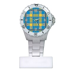 Plaid Tartan Scottish Blue Yellow Plastic Nurses Watch by Nexatart