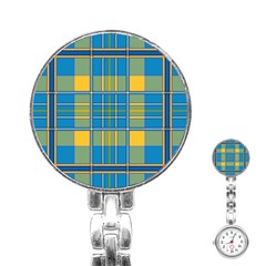 Plaid Tartan Scottish Blue Yellow Stainless Steel Nurses Watch by Nexatart