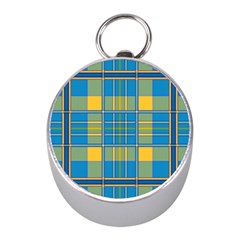 Plaid Tartan Scottish Blue Yellow Mini Silver Compasses