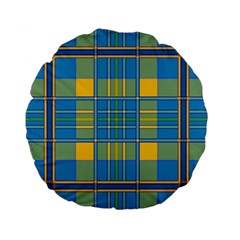 Plaid Tartan Scottish Blue Yellow Standard 15  Premium Flano Round Cushions