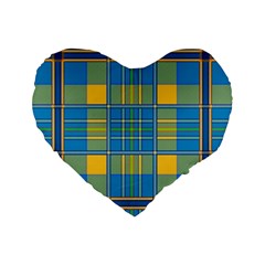 Plaid Tartan Scottish Blue Yellow Standard 16  Premium Flano Heart Shape Cushions by Nexatart