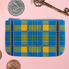 Plaid Tartan Scottish Blue Yellow Large Coin Purse