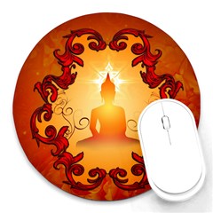 Buddah With Light Effect Round Mousepads by FantasyWorld7