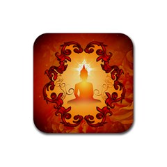 Buddah With Light Effect Rubber Coaster (square)  by FantasyWorld7