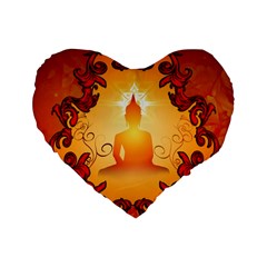 Buddah With Light Effect Standard 16  Premium Heart Shape Cushions by FantasyWorld7