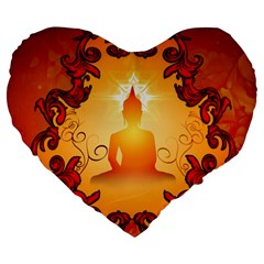 Buddah With Light Effect Large 19  Premium Flano Heart Shape Cushions by FantasyWorld7