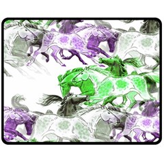 Horse Animal World Green Fleece Blanket (medium)  by BangZart