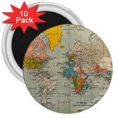 World Map Vintage 3  Magnets (10 Pack) 