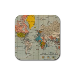 World Map Vintage Rubber Coaster (square) 