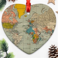 World Map Vintage Heart Ornament (two Sides) by BangZart