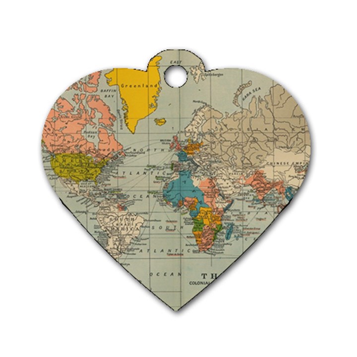 World Map Vintage Dog Tag Heart (One Side)