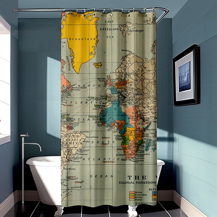 World Map Vintage Shower Curtain 36  x 72  (Stall) 