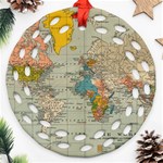 World Map Vintage Round Filigree Ornament (Two Sides) Front